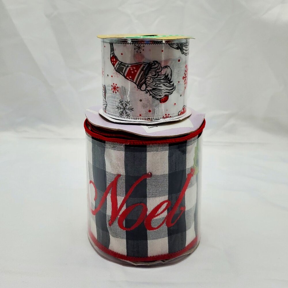 BN Christmas Ribbon- Set of 2- Gnome and Noel Wire Edged Ribbon